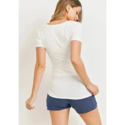 Hello Miz – Camiseta de maternidade franzida com decote em V alto e manga curta, marfim Clearance
