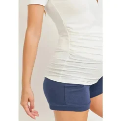 Hello Miz – Camiseta de maternidade franzida com decote em V alto e manga curta, marfim Clearance
