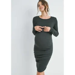 Hello Miz - Double Layer Ruched Nursing Dress, Dark Green Best