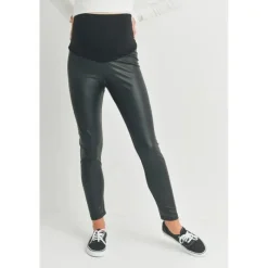Hello Miz - Faux Leather Maternity Over The Bump Leggings, Black Clearance