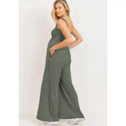 Hello Miz - Macacão evasê com gola quadrada para maternidade, verde-oliva Discount