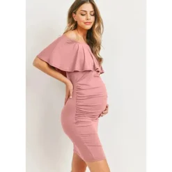 Hello Miz - Minivestido Grávida com Ombros Baixos e Folhos, Malva New