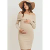 Hello Miz - Ribbed Off The Shoulder Bodycon Maternity Dress, Sand Online