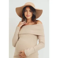 Hello Miz - Ribbed Off The Shoulder Bodycon Maternity Dress, Sand Online