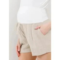 Hello Miz – Shorts de maternidade liso com bolsos e cordão, aveia Discount