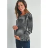 Hello Miz - Striped Button Trim Long Sleeve Maternity Top, Black New