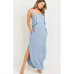 Hello Miz - Vestido Maxi de Enfermagem para Maternidade Sólido, Chambray Discount