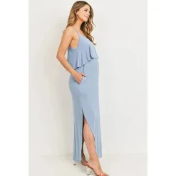 Hello Miz - Vestido Maxi de Enfermagem para Maternidade Sólido, Chambray Discount