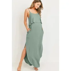 Hello Miz - Vestido Maxi de Enfermagem para Maternidade Solid, Sage Hot