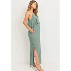 Hello Miz - Vestido Maxi de Enfermagem para Maternidade Solid, Sage Hot
