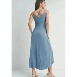 Hello Miz - Vestido midi de maternidade cruzado alto-baixo nas costas, Chambray Best