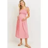 Hello Miz - Vestido Midi Maternidade Smocked com Ombro e Gravata, Rosa Discount