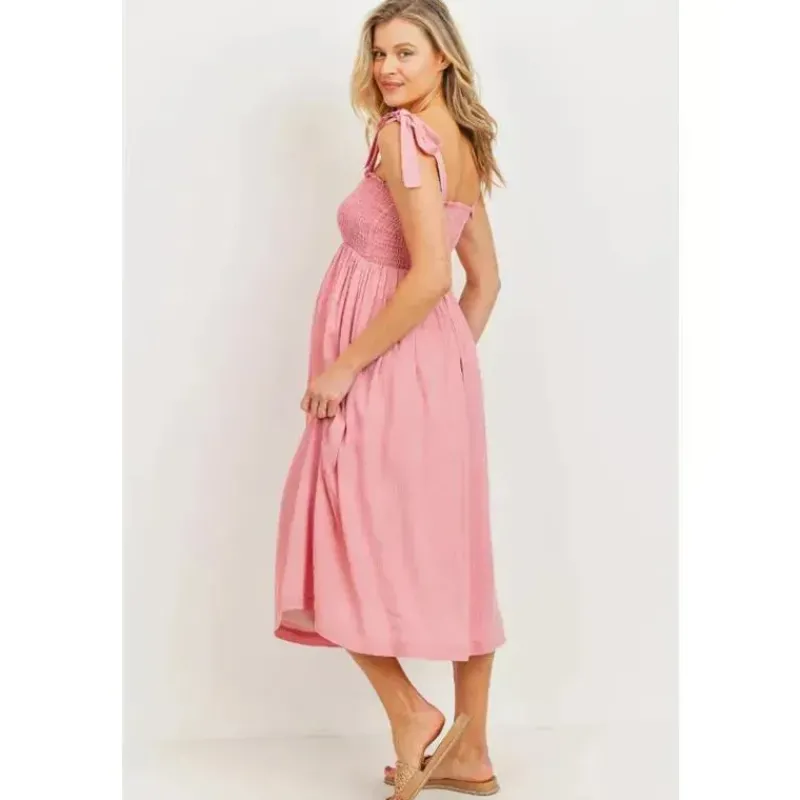 hello_miz__vestido_midi_m_SKUsrOCRjlE_2.webp Hello Miz - Vestido Midi Maternidade Smocked com Ombro e Gravata, Rosa Discount