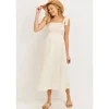 Hello Miz - Vestido Midi para Maternidade com Smocked Tie-Ombro, Aveia Best