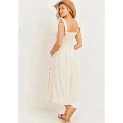 Hello Miz - Vestido Midi para Maternidade com Smocked Tie-Ombro, Aveia Best