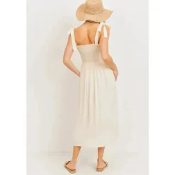 Hello Miz - Vestido Midi para Maternidade com Smocked Tie-Ombro, Aveia Best