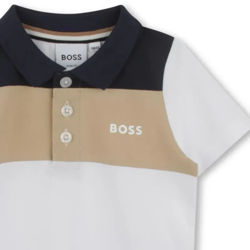 Hugo Boss Baby - Boy Colorblock Short Sleeve Polo White, Beige And Navy Clearance