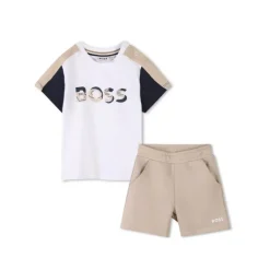 Hugo Boss Baby - Boy Logo Short Sleeve Tee And Shorts, White & Beige Clearance