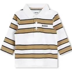 Hugo Boss Baby - Polo de manga comprida listrada, branca Outlet