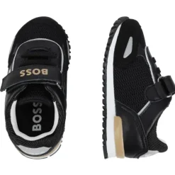 Hugo Boss Baby - Tênis de couro para menino, preto Fashion