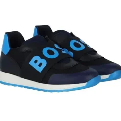 Hugo Boss Baby - Tênis elástico com logotipo para meninos, azul marinho Clearance
