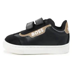 Hugo Boss Baby - Tênis em couro e malha, preto Online