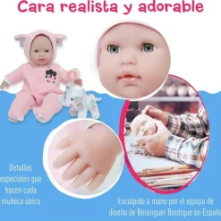 Nemcor Jc Toys - Berenguer Boutique Soft Body Baby Doll Open/Close Eyes. Animal Theme Pink. Window Box Outlet