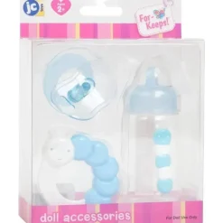 JC Toys - Conjunto de mamadeira, chocalho e chupeta azul para boneca, maiores de 2 anos Outlet