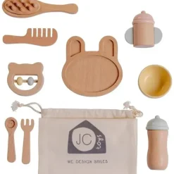 JC Toys - Conjunto de primeiros cuidados para bebês com 10 peças de madeira real, coleção Parfait Twiggly Toys Sale