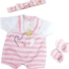 JC Toys - Roupa de boneca Berenguer Boutique, listras rosa e shorts macacão branco, maiores de 2 anos Clearance