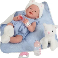 JC Toys La Newborn 15 todo em vinil em macacão azul/tema de gato branco com amigo animal Clearance