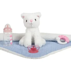 JC Toys La Newborn 15 todo em vinil em macacão azul/tema de gato branco com amigo animal Clearance