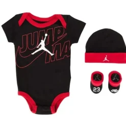 Jordan - macacão, chapéu e botinha bebê menino 3 unidades, preto/vermelho Clearance