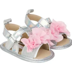 Josmo - Laura Ashley Crib Shoes Sandália Menina Prata Com Flor Rosa Discount