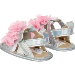 Josmo - Laura Ashley Crib Shoes Sandália Menina Prata Com Flor Rosa Discount