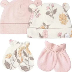 Just Born - Conjunto de bonés e luvas de 4 peças para bebês meninasMittens, Dusty Pink e Floral, 0-6M Discount