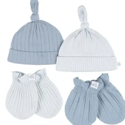 Just Born - 4Pk Hat And Cuff Mitten Set Baby Boy 0-6M Blue New