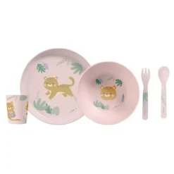 Kalencom - Jungle Cheetahs 5 Piece Feeding Set, Pink New