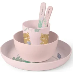 Kalencom - Jungle Cheetahs 5 Piece Feeding Set, Pink New