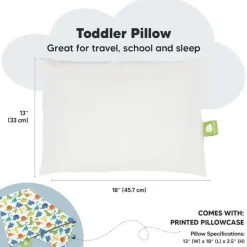 Keababies - 13X18 Toddler Pillow With Pillowcase, Happy Dino Fashion