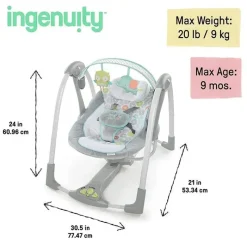 Ingenuity Kids II - Balanço portátil para bebês de 5 velocidades com música Fashion