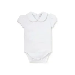 Kissy Kissy - Macacão básico de manga curta para bebê menina com gola, branco/rosa Fashion