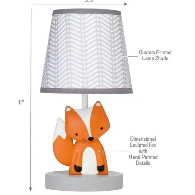Lambs u0026 Ivy Lambs &amp; Ivy - Acorn Gray/White/Orange Fox Nursery Lamp com abajur e abajur Hot