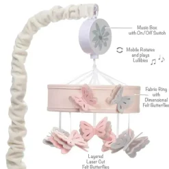 Lambs u0026 Ivy Lambs &amp; Ivy - Bebê floresce borboleta rosa musical berço brinquedo chupeta móvel New