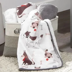 Lambs u0026 Ivy Lambs &amp; Ivy - Bow Wow cão/cachorro branco Minky/Sherpa cobertor macio de lã para bebê Fashion