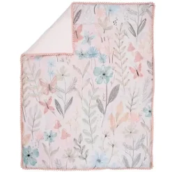 Lambs u0026 Ivy Lambs & Ivy - Conjunto de cama para berço de bebê com 3 peças Baby Blooms rosa floral/borboleta New