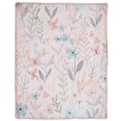 Lambs u0026 Ivy Lambs & Ivy - Conjunto de cama para berço de bebê com 3 peças Baby Blooms rosa floral/borboleta New