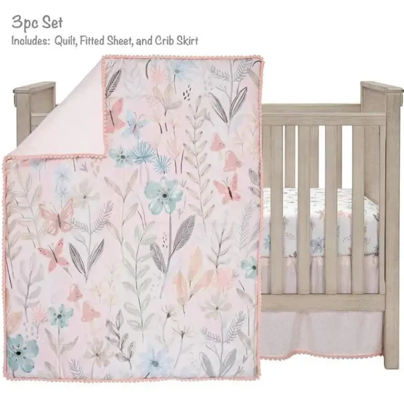 lambs_ampamp_ivy__conjunt_SKU9bonhmxf_5.webp Lambs u0026 Ivy Lambs & Ivy - Conjunto de cama para berço de bebê com 3 peças Baby Blooms rosa floral/borboleta New