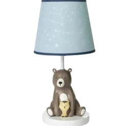 Lambs u0026 Ivy Lambs & Ivy - Lâmpada de berçário Sierra Sky Blue/Brown Bear com abajur e lâmpada Discount