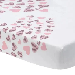Lambs u0026 Ivy Lençol de berço com assinatura Lambs &amp; Ivy assinatura coração a coração rosa/branco New